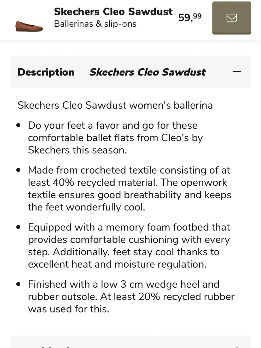 Skechers Women's Cleo sawdust  Knit Slip-On Flats with Memory Foam size 8.5